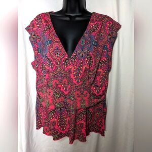 Parallel pink paisley pink sleeveless, v-neck Summer top | size XL‎